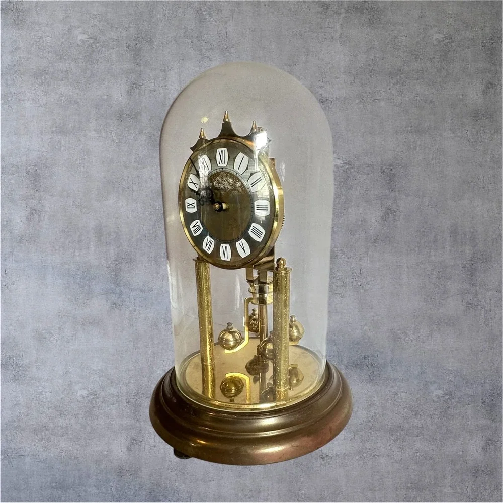 Haller Anniversary Clock Vintage Gold Tone Glass Dome West Germany - Needs Work